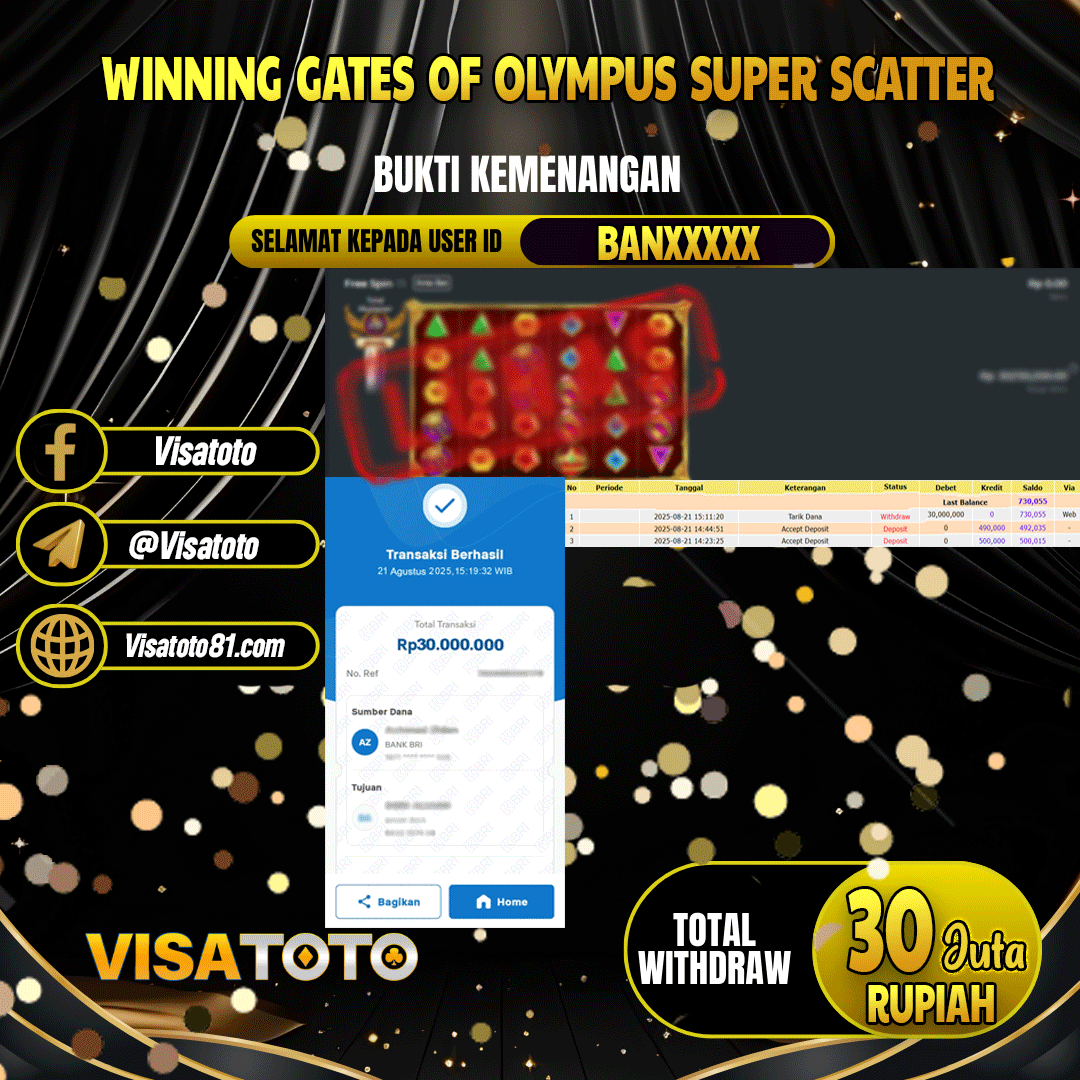 VISATOTO JACKPOT SLOT GATES OF OLYMPUS SUPER SCATTER RP.30.000.000,- LUNAS USER ID  BAN***	