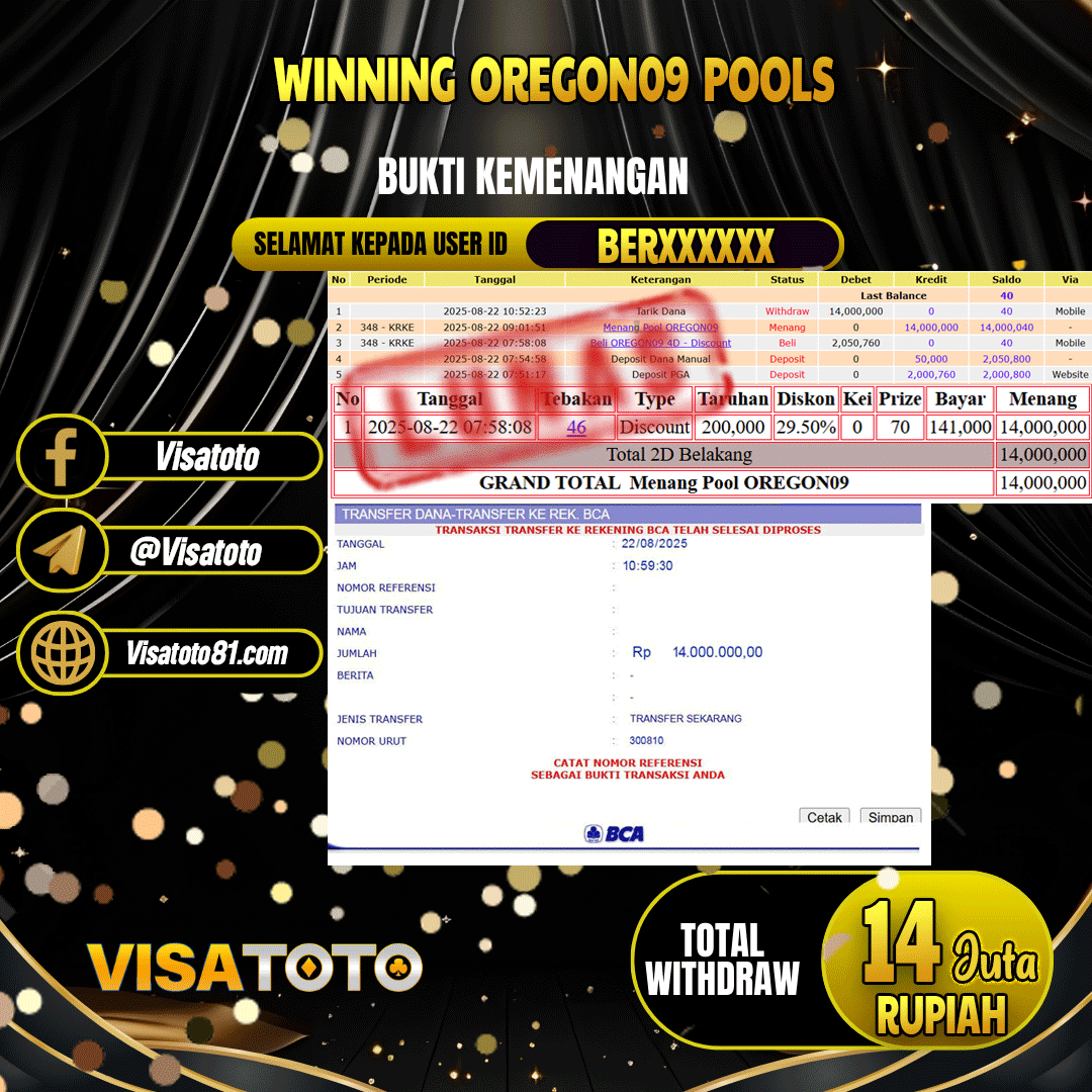 VISATOTO JACKPOT TOGEL OREGON 09 RP.14.000.000,- LUNAS USER ID  BER***	