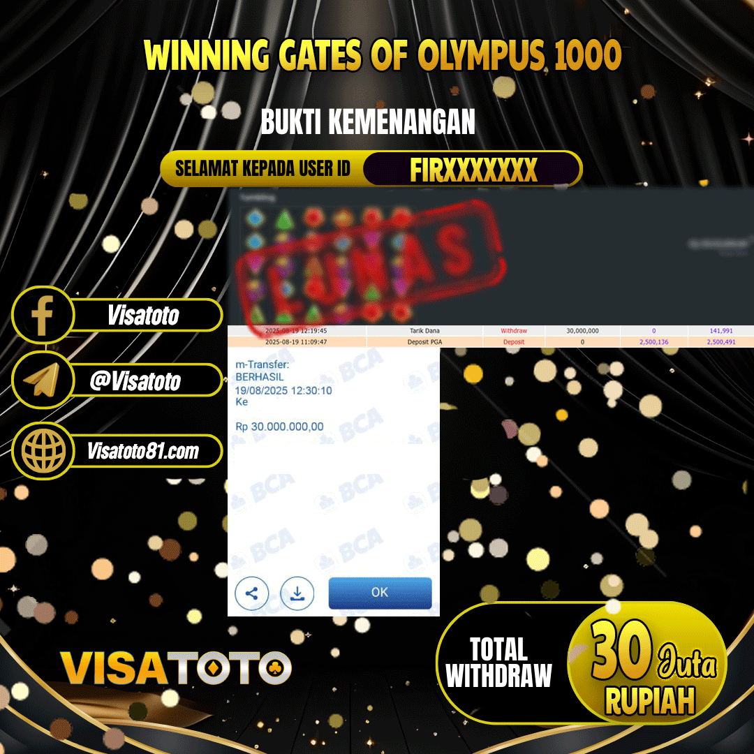 VISATOTO JACKPOT SLOT GATES OF OLYMPUS 1000 RP.30.000.000,- LUNAS USER ID FIR***	
