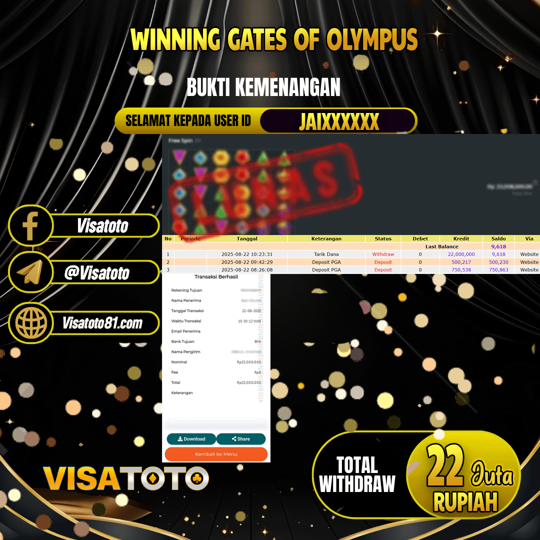 VISATOTO JACKPOT SLOT GATES OF OLYMPUS RP.22.000.000,- LUNAS USER ID  JAI***	